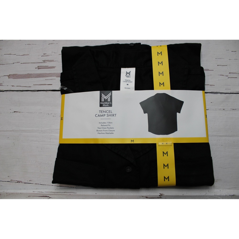 Members Mark Womens Tencel Camp Shirt Black Short Sleeve Relaxed Fit Top M